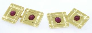 Heavy vintage 14K gold high fashion 2.  0CTW (4mm) cabochon Burma ruby cufflinks 2