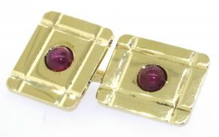 Heavy vintage 14K gold high fashion 2.  0CTW (4mm) cabochon Burma ruby cufflinks 3