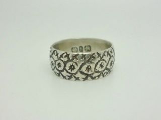 Rare Victorian 1872 Carved Design Wedding Band Ring - Size O - Full Hallmark 2