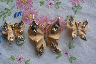 Alfred Phillipe Crown Trifari Butterfly Marquise Cut Rhinestone Pin & Earrings