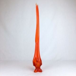 Mcm Amberina Glass Vase Tall Stretch Orange Vtg Viking Footed Petal Sleek 29”