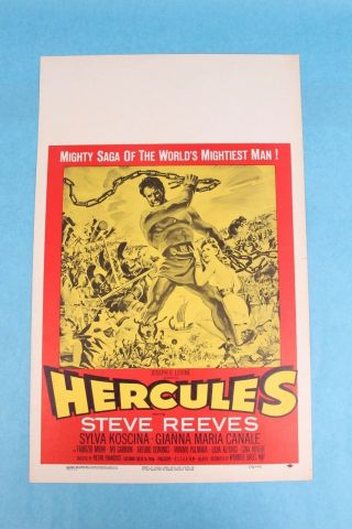 Vtg 1958 " Hercules " With Steve Reeves Movie Poster Lobby/ Window Card