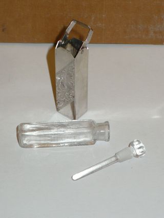 Vintage WELLS Sterling Silver Perfume Holder w/ Glass Bottle & Dauber 5