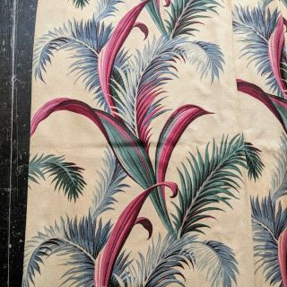 Vintage 1940s Colorful Tropical Leaf Print Barkcloth 4 - Panel Curtains Drapes 81 