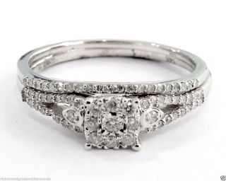 14k White Gold Vintage Engagment Twist Style Diamond Wedding Bridal Set Ring