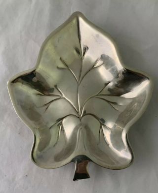 Sterling Silver Leaf Shaped Candy Dish Bon Bon Nut Bowl Hunt Silver 7 1/2 " 148 G