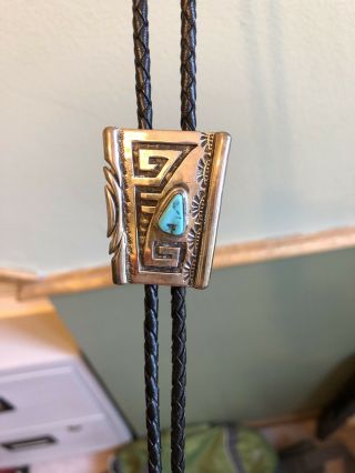 Vintage Navajo Sterling Silver Turquoise Bolo Tie (,)