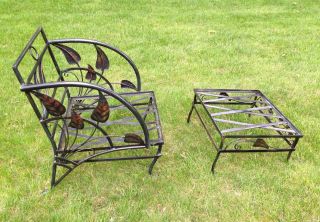 Vintage Salterini Wrought Iron Outdoor Patio Deck Chair & Ottoman,  Vg
