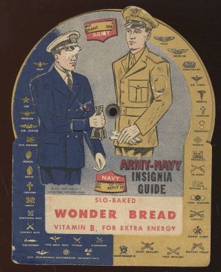 1942 Wonder Bread Advertising Wheel,  Army - Navy Insignia Guide