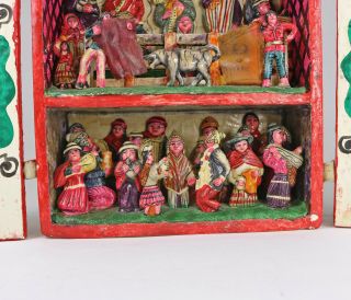 VTG WOOD SHADOW BOX DIORAMA HAND PAINTED RETABLO PERU FOLK ART BULLFIGHT RODEO 4