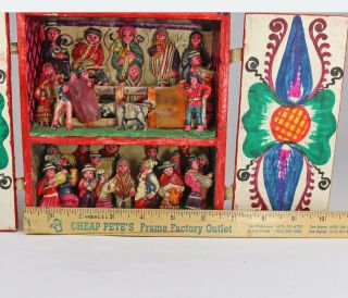 VTG WOOD SHADOW BOX DIORAMA HAND PAINTED RETABLO PERU FOLK ART BULLFIGHT RODEO 8