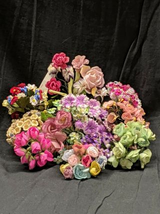 11 Bunches Antique/vintage Millinery Flowers,  Tiny,  Small,  Medium,  Vgc,  Nr