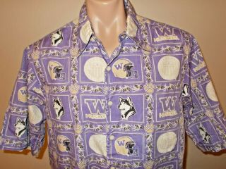 Vintage Reyn Spooner Purple Washington Huskies Football Hawaiian Shirt Large Euc