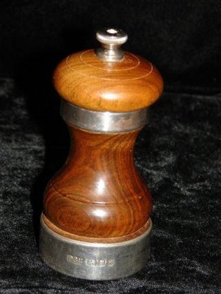 Park Green & Co.  1959 English Sterling Silver & Walnut Peter Piper Pepper Mill