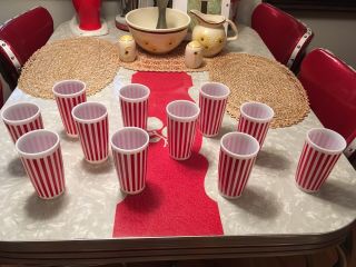 Set Of 11 - Vintage Hazel Atlas Red Candy Stripe 12 Oz.  Tumblers 5 "