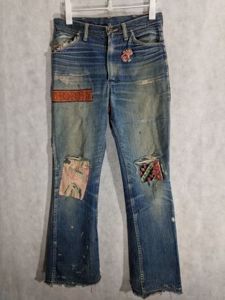 Wrangler Vintage 60s Hippie Patchwork Custom Denim Jeans Size 32