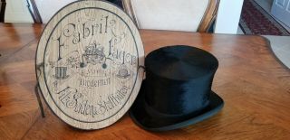Vintage Beaver Felt Top Hat Honi Soit Qui Mal Y Pense And Fabrik Hat Box