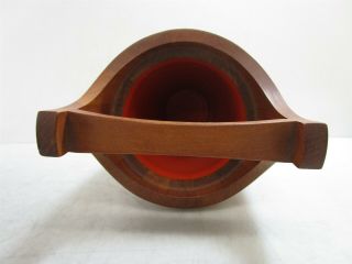 Vintage Dansk Design Ice Bucket Wooden Craftsmanship Orange Interior w/ Lid 3