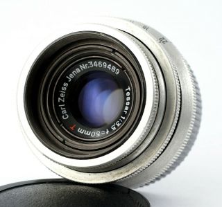 Vintage M42 Lens Carl Zeiss Jena Tessar 3.  5/50 Red T 14 Blades 50mm F/3.  5