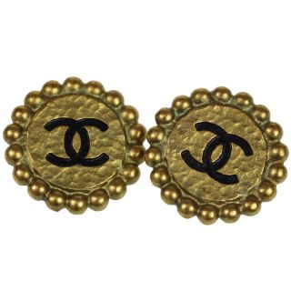 Chanel Cc Logos Circle Earrings Clip - On Gold Tone Vintage France Authentic P74