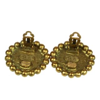 CHANEL CC Logos Circle Earrings Clip - On Gold Tone Vintage France Authentic P74 2