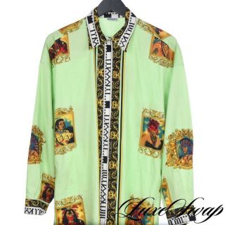 Incredible Vintage Versus Versace 90s Neon Green Native American Barocco Shirt