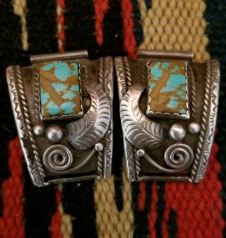 Vintage Navajo Number 8 Turquoise Sterling Silver Watch Band Tips L.  Platero