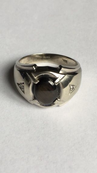 Vintage Mens Ring 10k White Gold Tiger 