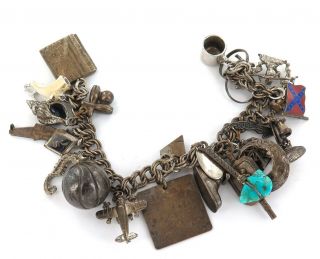 Most Interesting 1950s / 1960s Sterling Silver Charm Bracelet & Charms.