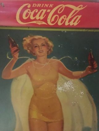 VINTAGE 1937 COCA COLA ADVERTISING TIP TRAY running Girl On The beach coke Tin 3