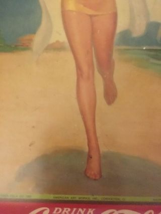 VINTAGE 1937 COCA COLA ADVERTISING TIP TRAY running Girl On The beach coke Tin 6