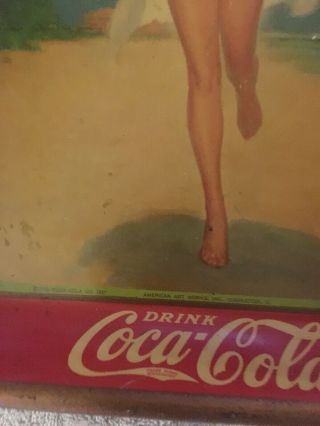VINTAGE 1937 COCA COLA ADVERTISING TIP TRAY running Girl On The beach coke Tin 8
