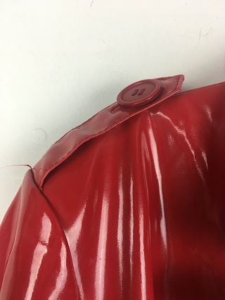Vtg Bagatelle XL Shiny Red PVC Vinyl Raincoat Jacket Slicker Patent Trench Coat 3
