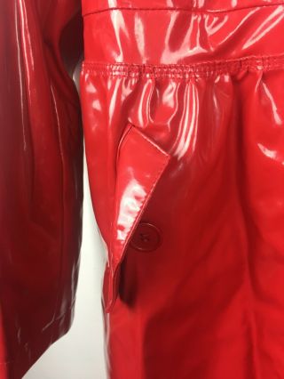 Vtg Bagatelle XL Shiny Red PVC Vinyl Raincoat Jacket Slicker Patent Trench Coat 5