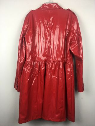 Vtg Bagatelle XL Shiny Red PVC Vinyl Raincoat Jacket Slicker Patent Trench Coat 6