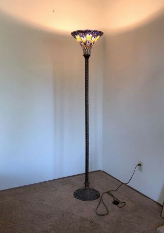 Tiffany Style Vintage Reading Floor Lamp Torchiere Star Red Stained Glass 72 
