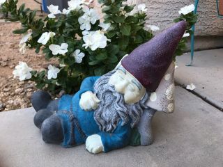 Vintage Large Cast Iron Gnome Sleeping Mushrooms Yard Art Troll Elf Garden