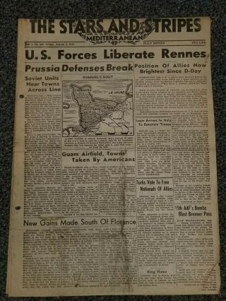 Wwii Stars And Stripes Newspaper Dated August 4,  1944 Soviet Units Near Towns