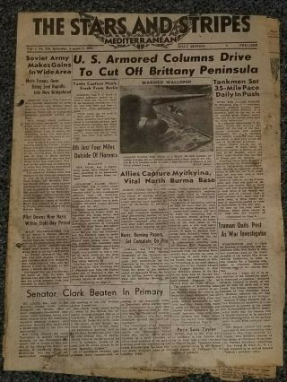 Wwii Stars And Stripes Newspaper Dated August 5,  1944 Soviet Army Makes Gains
