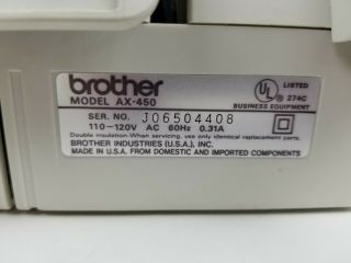 Vintage Brother Electronic Typewriter AX - 450 W/ Cover & Ribbon - 5