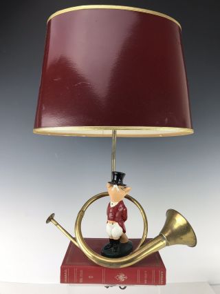 Vintage Fox Brass Hunting French Horn Equestrian Table Lamp