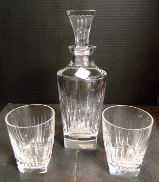 Vintage Signed Waterford Clarion Crystal Decanter,  (2) Whiskey Glasses Excellen