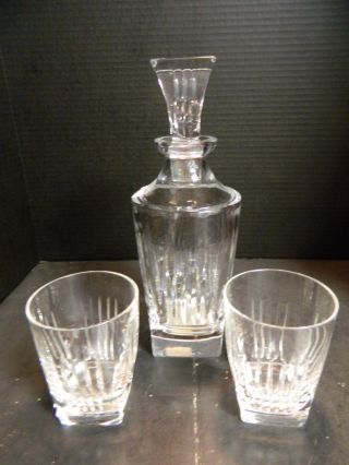 Vintage Signed Waterford Clarion Crystal Decanter,  (2) Whiskey Glasses Excellen 2