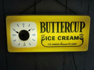 Rare Vintage 1950s Buttercup Ice Cream Lighted Advertising Clock Light Wall Sign
