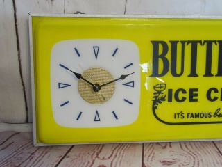 RARE Vintage 1950s BUTTERCUP ICE CREAM Lighted Advertising Clock Light Wall Sign 2