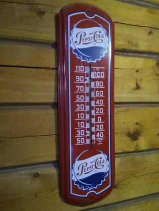 Vintage 1950s Pepsi Cola Metal Advertising Thermometer.  100.