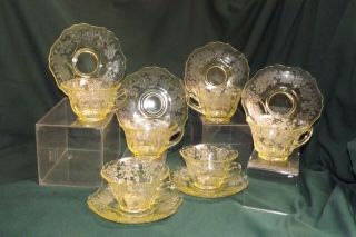 6 Cambridge Yellow Gold Vintage Apple Blossom Cups & Saucers No Scratches