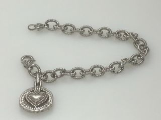 Judith Ripka Sterling Silver Diamond Heart Charm Bracelet