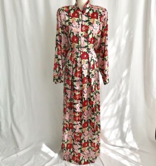 Vintage Christian Dior Black Full Length Red Floral Print Lingerie Nightgown L