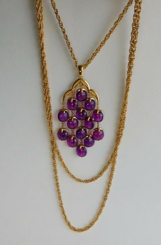 Vintage Trifari Purple Lucite Gold Plated Waterfall Multi Strand Necklace